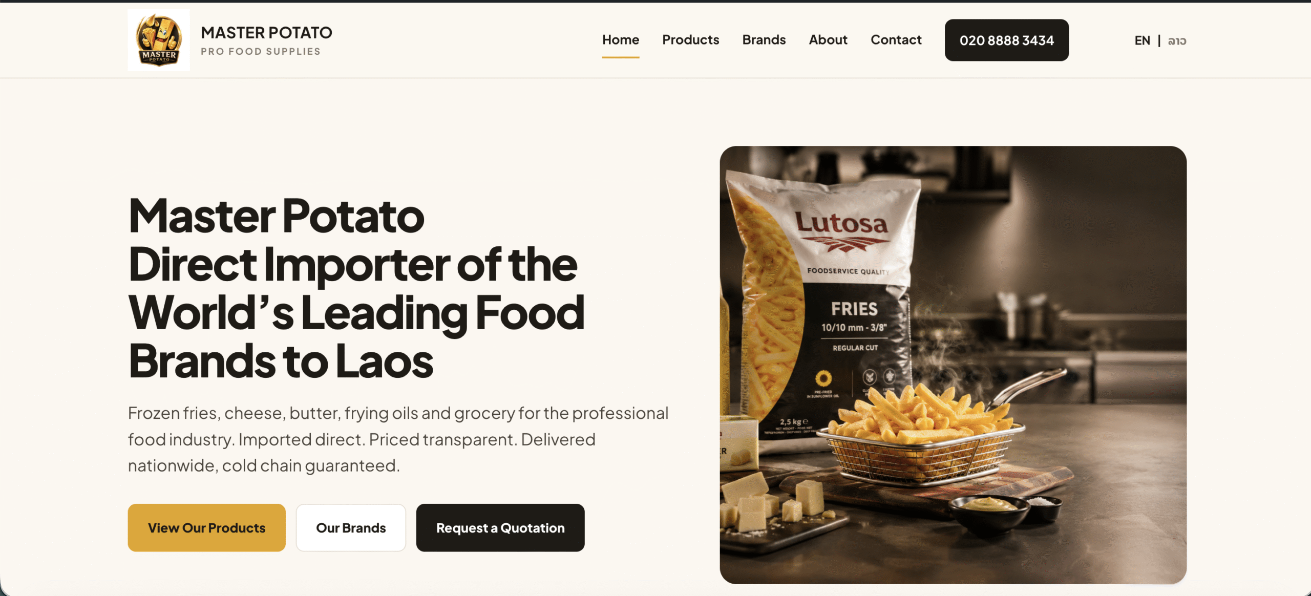 Website creation for food distributor Master Potato Laos